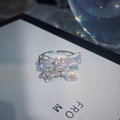 Sparkling silver bow ring with micro-pave zircons and adjustable open band design - Silver Bowknot