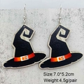 Close-up of black witch hat earrings with red band detail for Halloween style - Witch Hat