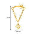 Titanium gold bow chain stud earring with a sparkling rhinestone star charm and dimensions - Eight-pointed Star / Gold