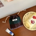 Pochette cosmetica in lana scozzese verde scuro e marrone con coulisse - Verde Scuro Viola