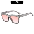 Square silver studded sunglasses with transparent grey frame and pink gradient lenses - Transparent Grey Frame Double Pink Lens