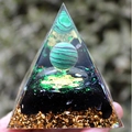 Handheld resin pyramid with malachite ball, sacred geometry, and gold foil fragments - YB06 Malachite Sphere [6cm]