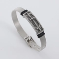 Men's stainless steel mesh bracelet with gothic cross relief and adjustable buckle - Steel