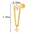 Gold bow earrings with zircon stones and chain tassels, 2.32cm length design - Tassel Zirconia Style (0190-5#) / Gold
