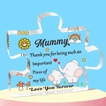 Clear acrylic puzzle piece plaque with elephant illustration for Mother's Day gift - Mummy Cartoon Style (Q34)