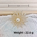 Gold eight-pointed star brooch with rhinestones and pearl, 6cm size, 22.6g weight - KC Gold One Pearl Star