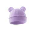 Close-up of light purple baby knit hat with round bear ears and soft fabric texture - One Size / Light Purple