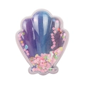 Portable egg-shaped hairbrush with shell design and pink floral sequins in liquid - Shell Shape / Gradient Purple
