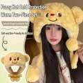 Gelbe Plüschmütze mit Bärenohren und Schal-Set für Damen, dick und warm für den Winter - Butter Bären-Stil / Gelb