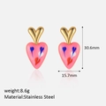 Detalle de pendientes de corazón rosa con altura de 30,6 mm y acero inoxidable - Rosa Rojo