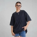 T-shirt oversize in cotone lavato grigio scuro con stile retrò e spalle scese - S / Nero Lavato