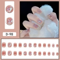 Short square pink cat-eye press-on nails with blue rhinestones and glitter 24pcs set - Transparent Pink Cat Eye & Irregular Rhinestone Style (D-98) / 24 Pcs/Set
