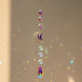 Silver galaxy moon suncatcher with AB crystal prism casting rainbow reflections - Style 3 (42cm, 28g)