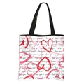 White canvas tote bag featuring red heart patterns and love you xoxo script text - Style 12 White Canvas Love You Xoxo