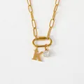 14K Gold plated stainless steel paperclip necklace with letter K charm and zircon - Letter K