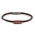 Brown leather cord bracelet with rose gold zircon charm and silver magnetic clasp - Brown
