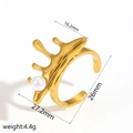 Lava drip design gold stainless steel open ring with a white pearl accent - Lava Drip With Pearl Style(TR4348)
