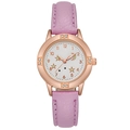 Orologio luminoso in oro rosa con cinturino in pelle rosa, quadrante luna e diamanti - Viola