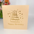 Cream 3D music birthday card featuring gold foil cake design and Happy Birthday text - Yellow Pop-Up Cake Card (with Music and Light)(825#)