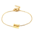 Elegant gold stainless steel bracelet featuring a rhinestone-inlaid letter N pendant - Letter N Style (KB117704-KLB)