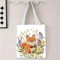 Détail du sac cabas en toile blanche avec motif renard floral 3D sur crochet mural - Renard avec Fleurs (jiayingstd95)