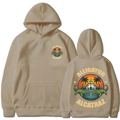 Beige Alligator Alcatraz hoodie with front and back view of the graphic design - Camel