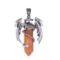 Pendentif dragon argenté avec pierre de cristal naturelle orange à double pointe - Pendentif Jade Orange