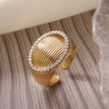 Macro shot of two-tone gold plated open ring with threaded texture and zircon stones - Gold Screw Wrinkle Style (14074)
