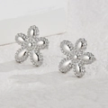 Elegantes pendientes de flor plateados con textura de perlas para mujeres - Color Acero
