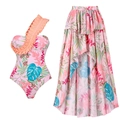 Costume da bagno floreale monospalla con volant e gonna a portafoglio asimmetrica abbinata - S / Set Monospalla / Set Stampa Tropicale Rosa