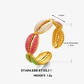 Anillo abierto de conchas esmaltadas en acero inoxidable dorado con detalles rosas y lila - Estilo de Concha de Caracol (030)
