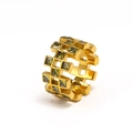 French vintage style gold plated titanium steel ring with green square gemstones - US 9 / Gold Olive Green Zirconia