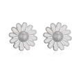 Detailed view of white daisy stud earrings with silver metal and enamel petals - Style A Silver / 1 Pair