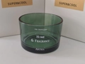 Dark green glass aromatherapy diffuser jar with white oil diffuser text engraving - Green Glass Empty Cup
