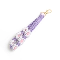 Handmade purple and white woven flower wrist strap lanyard with gold lobster clasp - Purple