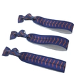 Set of three blue softball pattern elastic hair ties with red stitching and knotted ends - Navy Orange Red Stitching