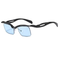 Futuristische vierkante zonnebril met zwart golvend montuur en lichtblauwe glazen - Zwart Frame Blauwe Glazen