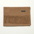 Brown solid color cashmere scarf with tassels for winter, neatly folded on plain background - 70cm / Camel