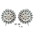 Iridescent rhinestone chest body jewelry with mandala pattern for rave party festivals - XT-30 Rainbow Floral Sticker