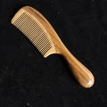 Natural sandalwood wide handle wooden comb with fine teeth and distinct grain - Model 1-20M/Length 20cm