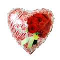 Red heart foil balloon with rose bouquet pattern and I Love You text for Valentine's Day - 18 Inch Valentine Heart Rose F090