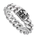 Pulsera de eslabones cubanos de plata para hombre con cierre rectangular de calavera - 19cm / Color Acero