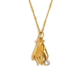 Collier en acier inoxydable plaqué or 18 carats avec pendentif main et zircon blanc - Collier Pendentif Main Élégant