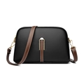 Compacte zwarte schelpvormige crossbodytas met litchi-textuur en bruine riem - 22*15*6cm / Zwart