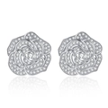 Exquisite Silber Camellia Ohrstecker mit funkelnden Zirkonia besetzten Blütenblättern - 925 Sterling Silber Stift/Zirkonia / Silber/Kamelie