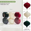 Set of 6 onion-shaped flocked Christmas balls in burgundy, cream, and dark green colors - 8.5x7.5cm / 159-10 Multicolor Onion Balls (Pack of 6)
