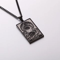 Men's retro black stainless steel rectangle necklace featuring Cancer zodiac sign pendant - Cancer / Black