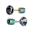 Boucles d'oreilles arc-en-ciel en zircone avec pierre noire et texture moletée - 2mm (1 Pièce) / Arc-en-ciel Zircone Noire
