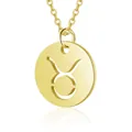 Golden hollow Taurus zodiac pendant necklace in polished stainless steel 13mm disc - Taurus
