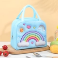 Light blue insulated lunch bag featuring colorful 3D rainbow and sun cartoon patterns - Blue Rainbow HahaPet